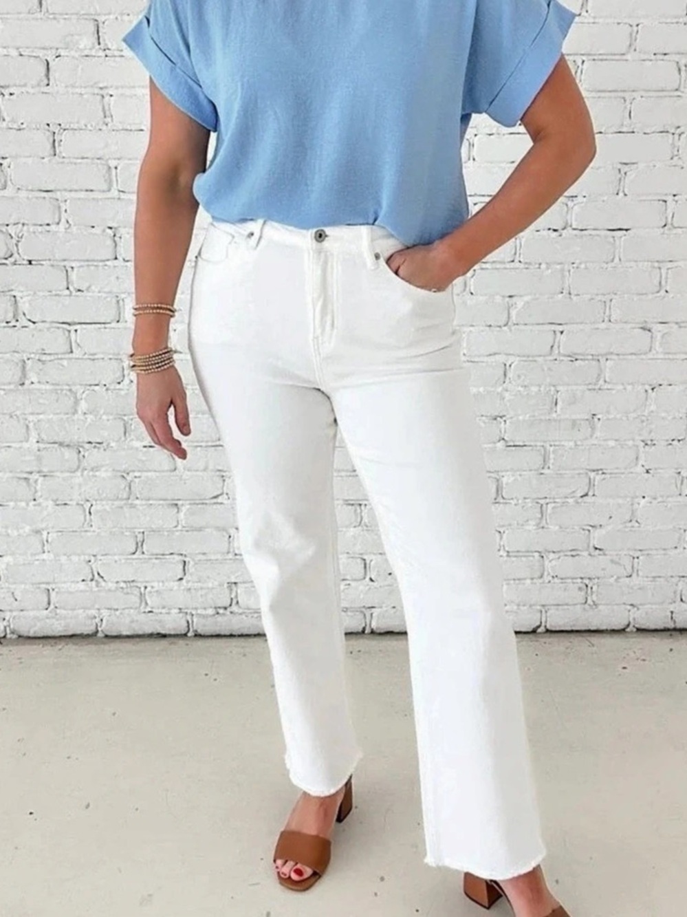 Mica Denim White High Rise Wide Leg Raw Hem Jeans Size 31 NWT
